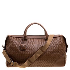 Bottega Veneta Brown Intrecciato Leather Medium Duffel Bag