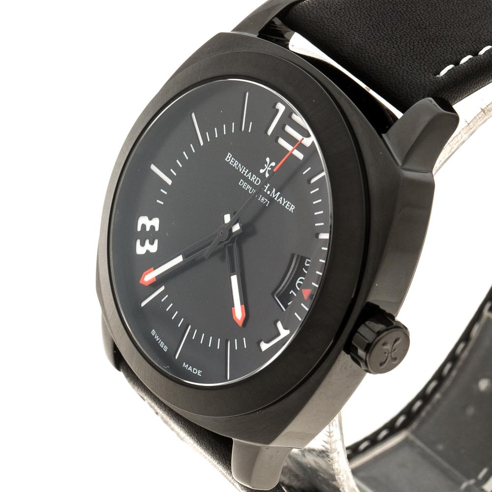 With a chic and sporty look that can be made to look smart as well as easy to wear everyday, this Bernhard H Mayer IL Nero wristwatch is a must have in every collection. Designed with a black leather strap and black stainless steel case, this watch