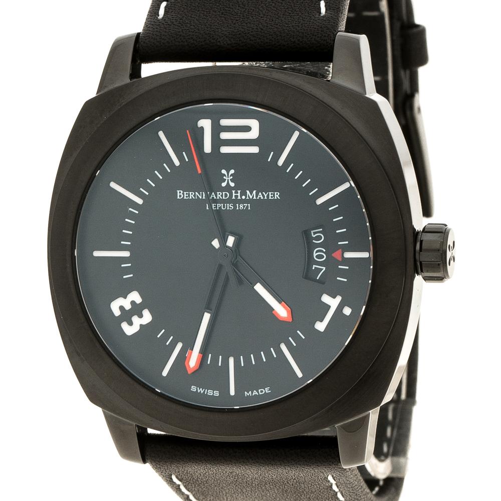 Contemporain Bernhard H Mayer Montre-bracelet pour homme en acier inoxydable noir IL Nero 44 mm