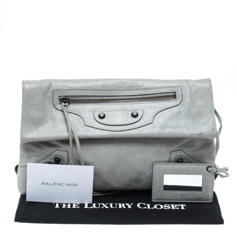 Balenciaga Grey Leather RH Foldover Clutch 6