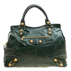 Used Balenciaga Green Leather GGH Step Tote