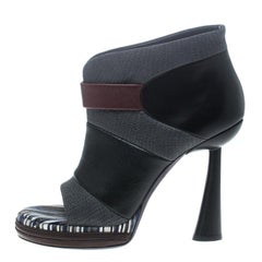 Balenciaga Multicolor Leather Peep Toe Ankle Boots Size 40