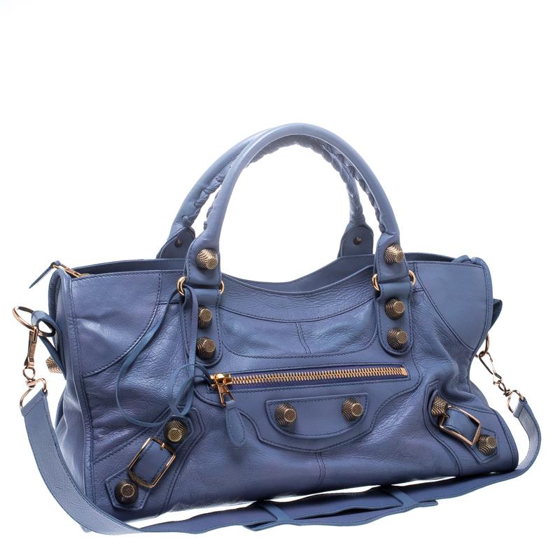 Balenciaga Light Blue Leather GGH Part Time Top Handle Bag In Good Condition In Dubai, Al Qouz 2