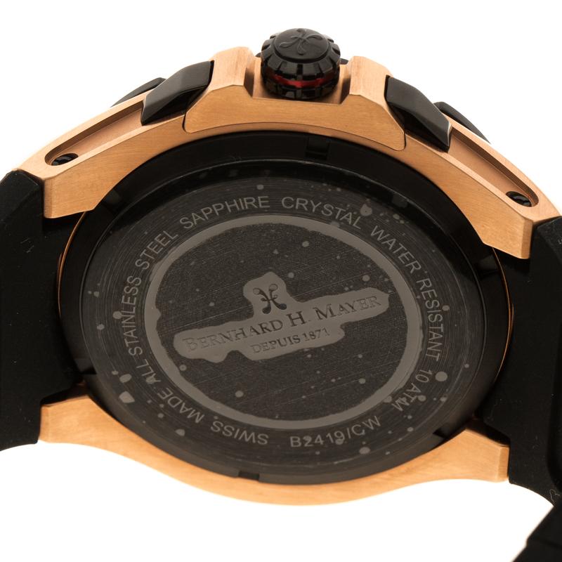 Bernhard H. Mayer Black Rose Gold Plated Steel Victor  Men's Wristwatch In New Condition In Dubai, Al Qouz 2