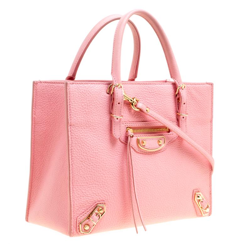 Women's Balenciaga Pink Leather Mini Metallic Papier A4 Top Handle Bag