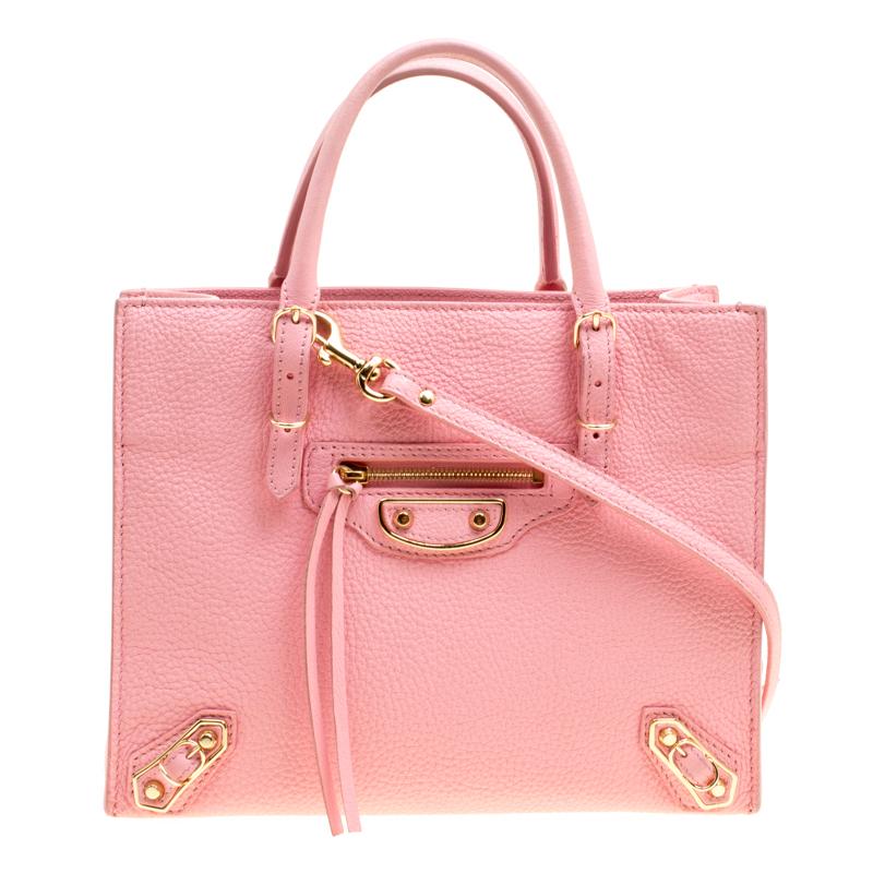 Balenciaga Pink Leather Mini Metallic Papier A4 Top Handle Bag