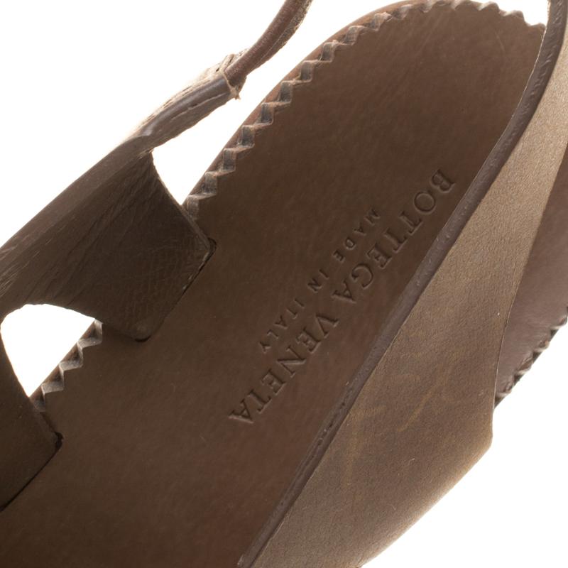 Bottega Veneta Brown Leather Peep Toe Platform Slingback Sandals Size 38.5 4
