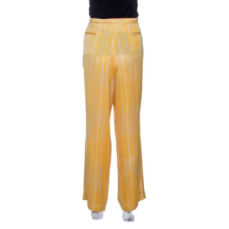 Bottega Veneta Yellow and Grey Striped Pants L In Good Condition In Dubai, Al Qouz 2