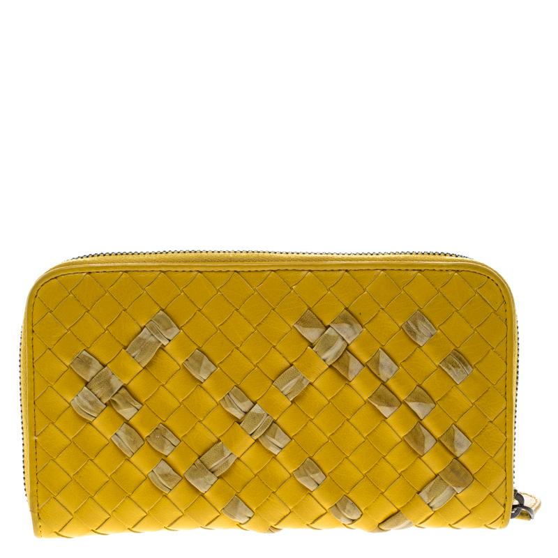 Bottega Veneta Yellow Intrecciato Nappa Leather Zip Wallet 3