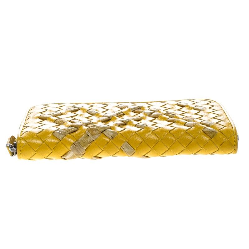 Bottega Veneta Yellow Intrecciato Nappa Leather Zip Wallet 4