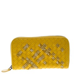 Bottega Veneta Yellow Intrecciato Nappa Leather Zip Wallet