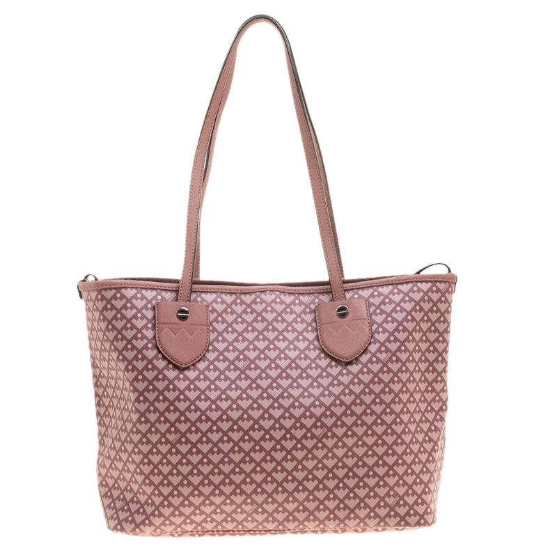 Bally Dusty Pink Printed Coated Canvas Bernina Tote In Good Condition In Dubai, Al Qouz 2