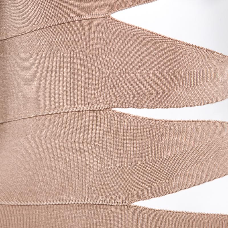 Women's Balmain Beige Knit One Shoulder Cutout Fitted Dress M