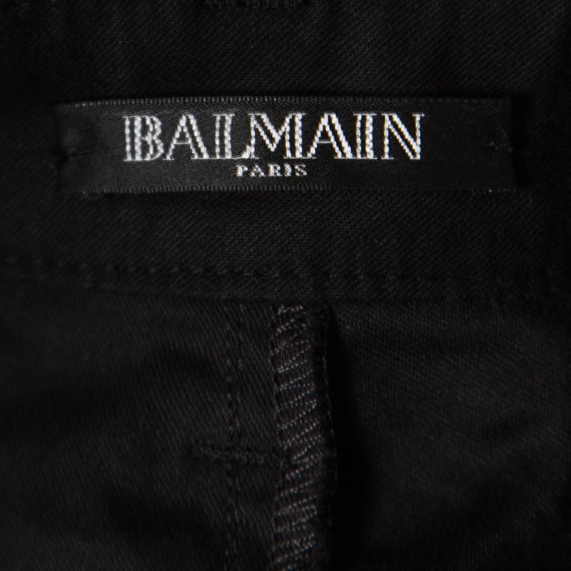 Balmain Black Cotton Ankle Zip Detail High Waisted Pants S 2
