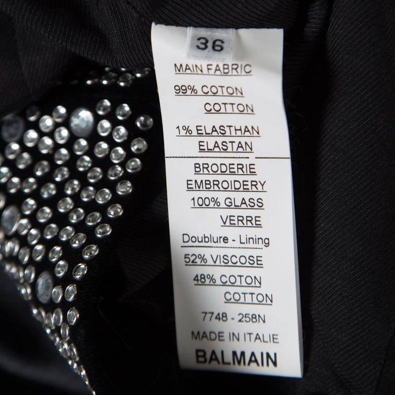 Balmain Black Crystal Embellished Velvet Tailored Power Shoulder Blazer ...