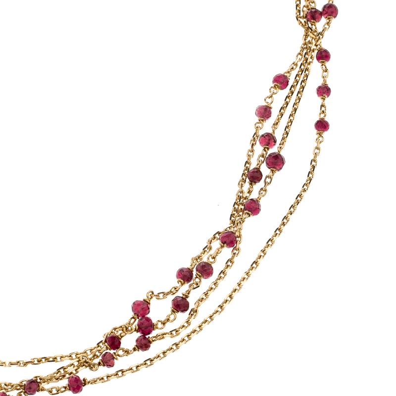 One look at this Boucheron necklace from their Frou Frou collection and our heart flutters. Beautifully crafted from 18k yellow gold, the necklace is made up of multiple chains, pleated cups, diamonds and Tourmaline beads that add a pop of colour.