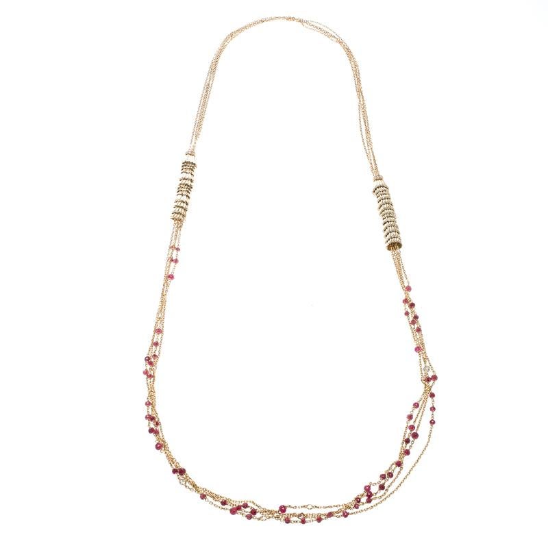 Boucheron Frou Frou 18k Yellow Gold Diamonds And Tourmaline Bead Necklace