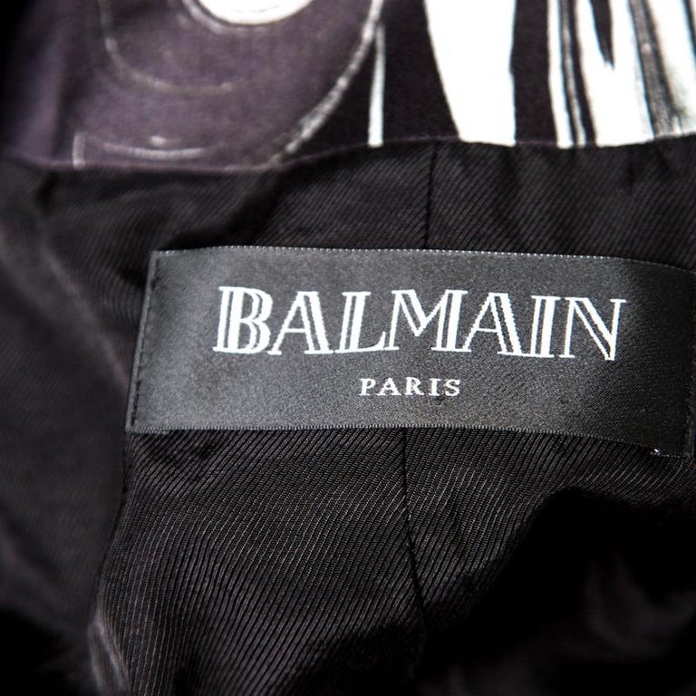 Balmain Black Marble Printed Satin Double Breasted Blazer S For Sale at ...