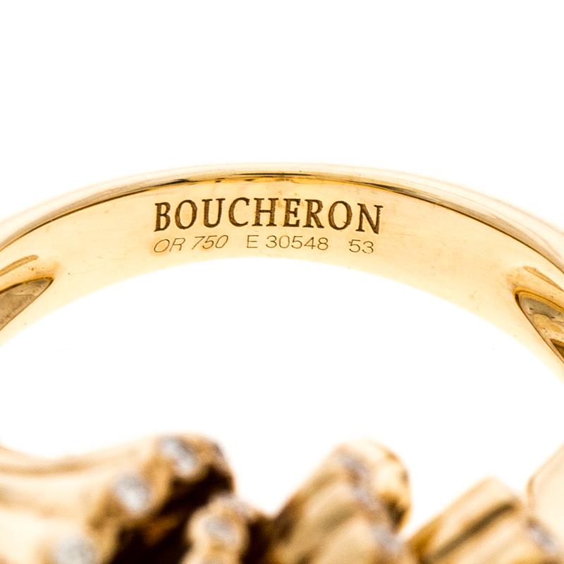 Contemporary Boucheron Frou Frou Diamond 18K Yellow Gold Cocktail Ring Size 53