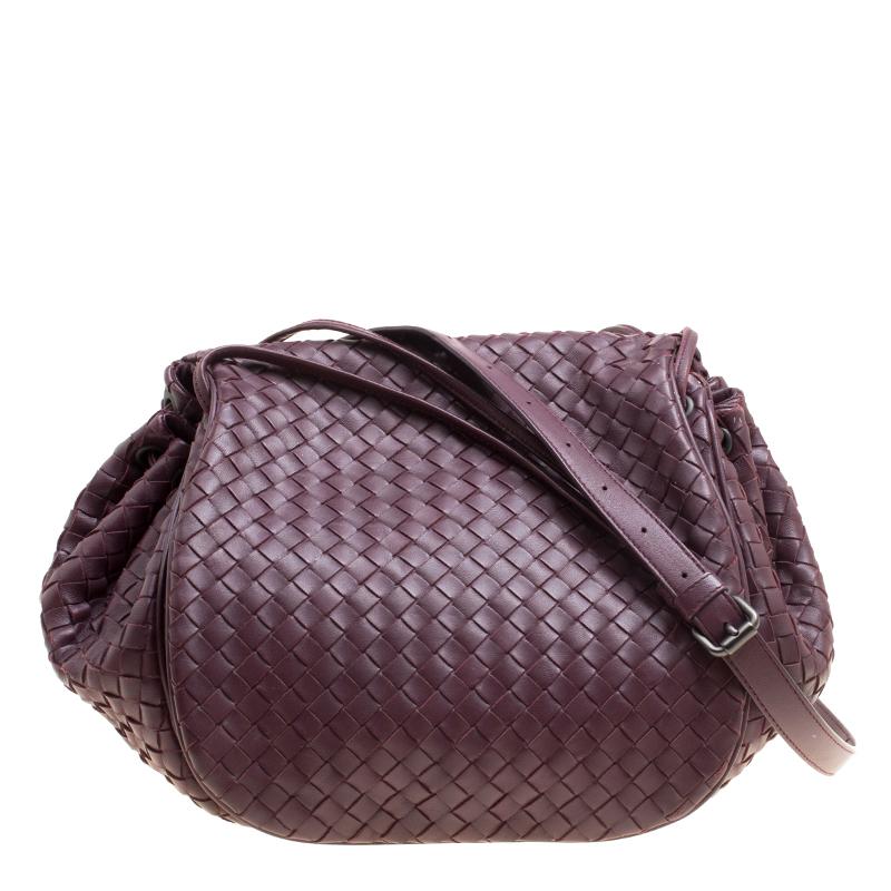 Bottega Veneta Burgundy Intrecciato Leather Drawstring Flap Crossbody Bag 3