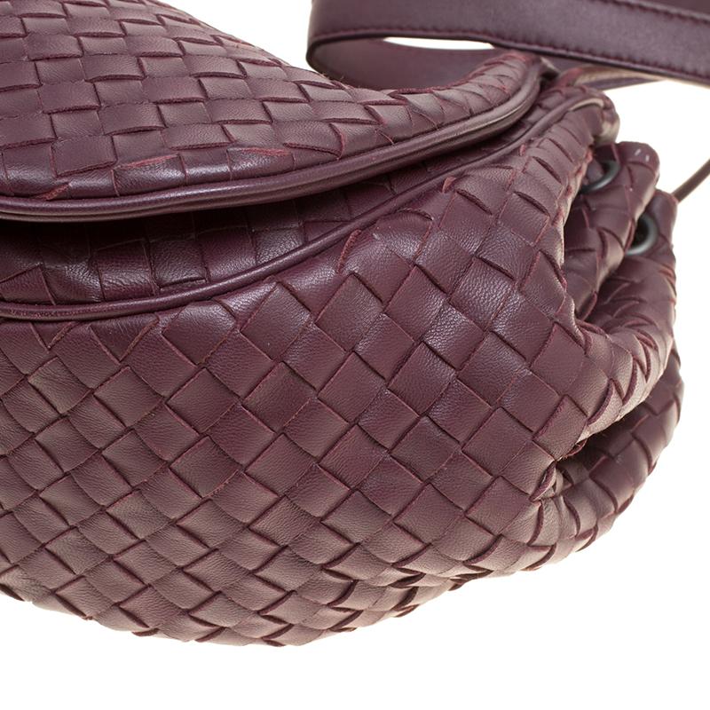 Bottega Veneta Burgundy Intrecciato Leather Drawstring Flap Crossbody Bag 5