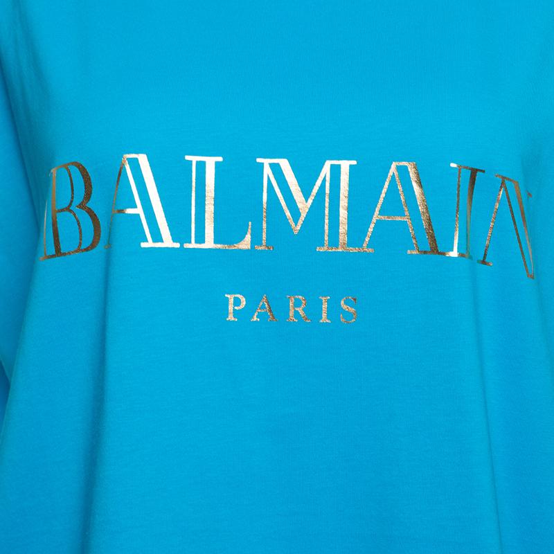 Balmain Blue Cotton Shoulder Logo Button Detail Sleeveless T-Shirt L In Excellent Condition In Dubai, Al Qouz 2