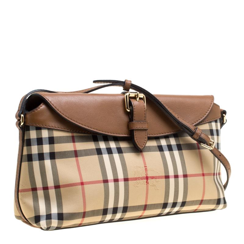 Women's Burberry Beige/Brown Haymarket Check Canvas and Leather Crossbody Bag