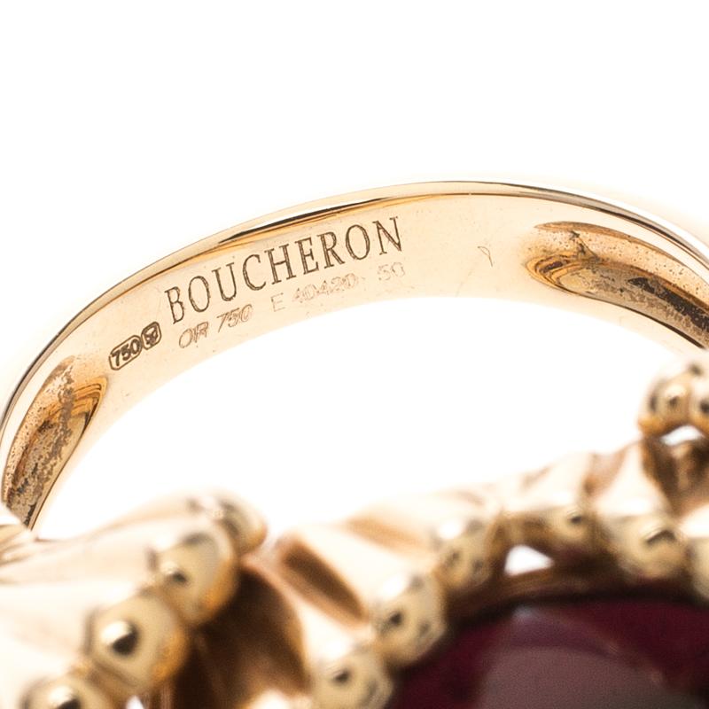Boucheron Frou Frou Garnet Cabochon Yellow Gold Ring Size 50 1