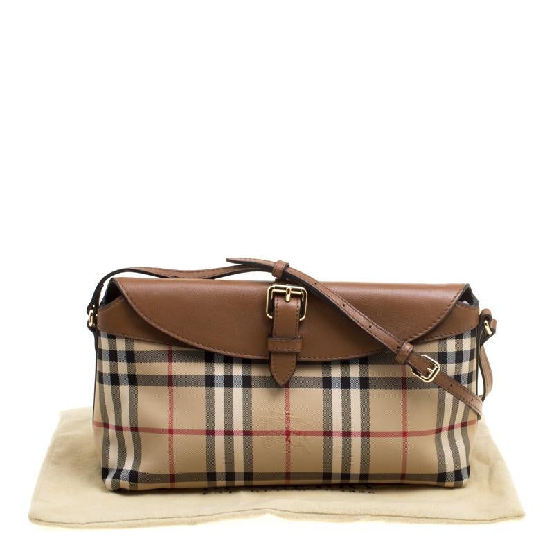 Burberry Beige/Brown Haymarket Check Canvas and Leather Crossbody Bag 6