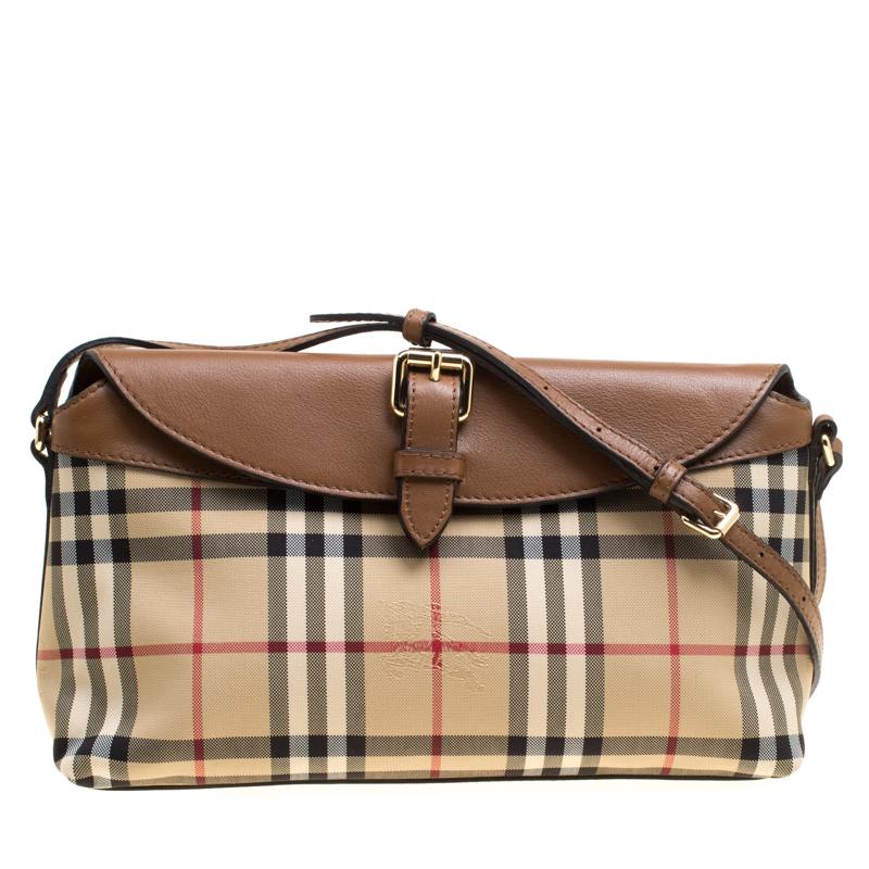 Burberry Beige/Brown Haymarket Check Canvas and Leather Crossbody Bag