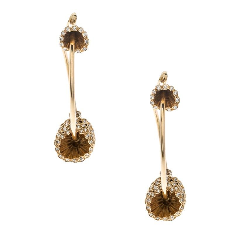 Contemporary Boucheron Frou Frou Gold and Diamond Hoop Earrings