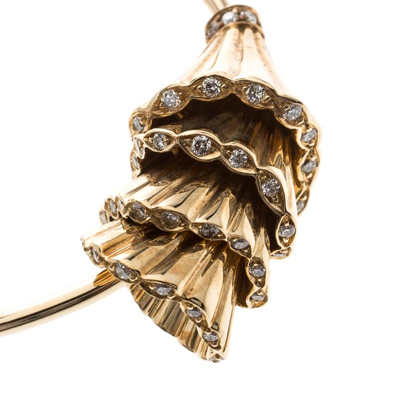Women's Boucheron Frou Frou Gold and Diamond Hoop Earrings