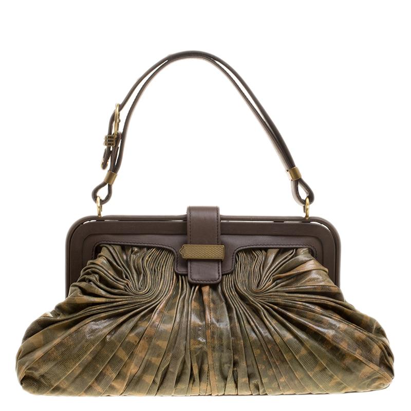 Veneta Green/Brown Lizard Limited Edition 033/200 Frame Satchel