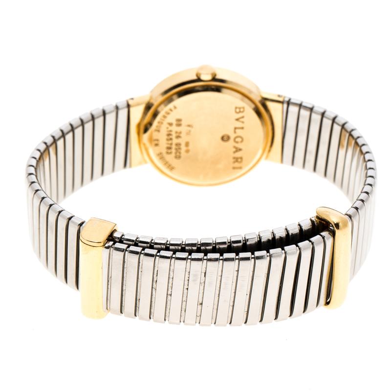 Bvlgari Black 18K Yellow Gold and Stainless Steel Tubogas BB26GSCD Women's Wrist In Good Condition In Dubai, Al Qouz 2