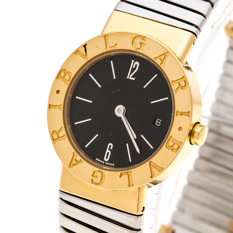 Made as a watch but designed to blend in as an exquisite piece of jewellery, this is a luxurious creation from Bvlgari. It has an 18K Yellow Gold case with signature engravings on the bezel and on the dial, there are stick hour markers, Arabic