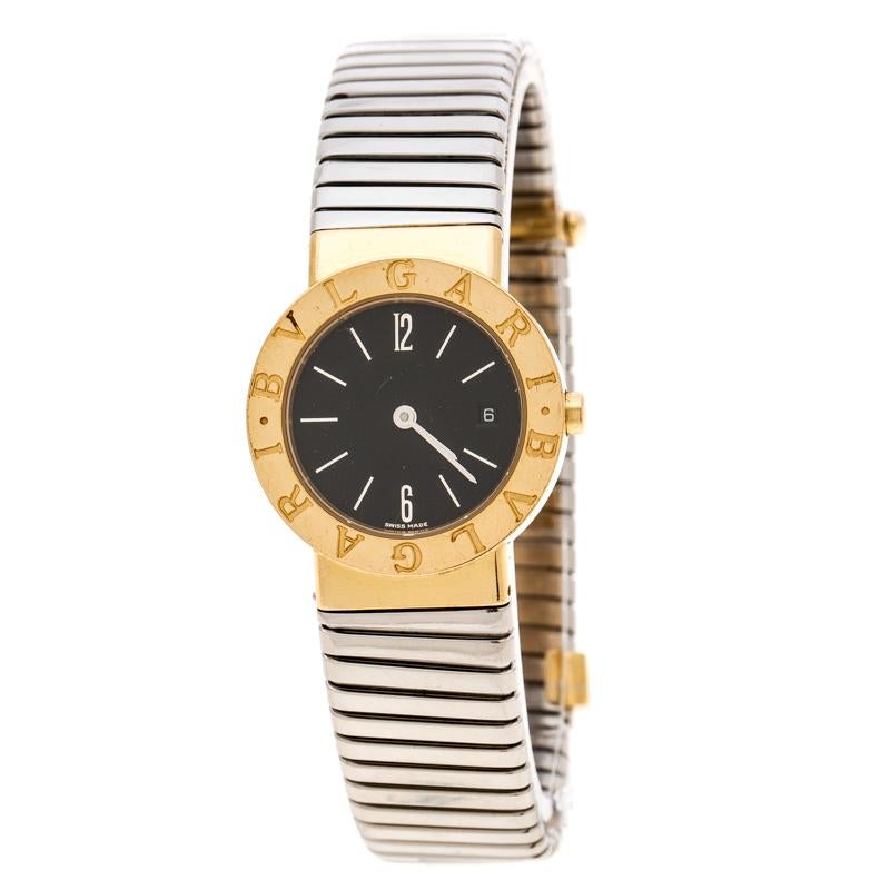 Bvlgari Black 18K Yellow Gold and Stainless Steel Tubogas BB26GSCD Women's Wrist