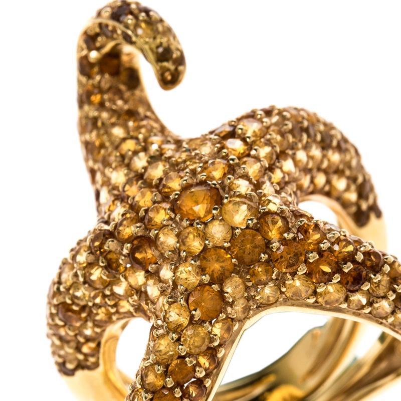 Contemporary Boucheron Octopussy Pave Set Sapphire & 18k Yellow Gold Cocktail Ring Size 54