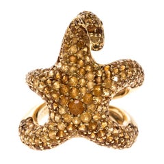 Boucheron Octopussy Pave Set Sapphire & 18k Yellow Gold Cocktail Ring Size 54