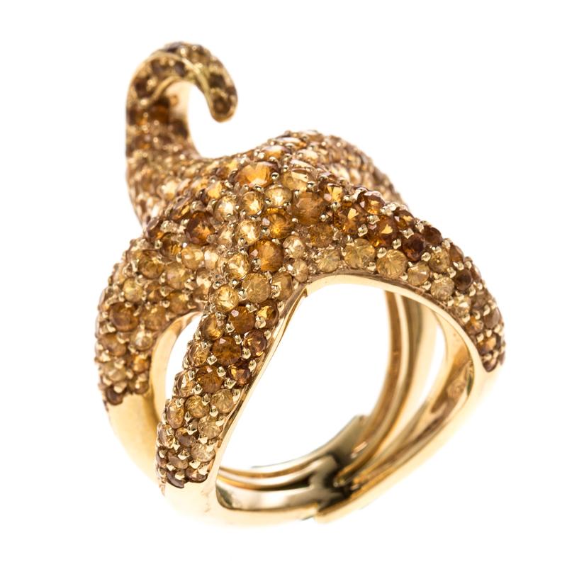 Boucheron Octopussy Pave Set Sapphire & 18k Yellow Gold Cocktail Ring Size 54