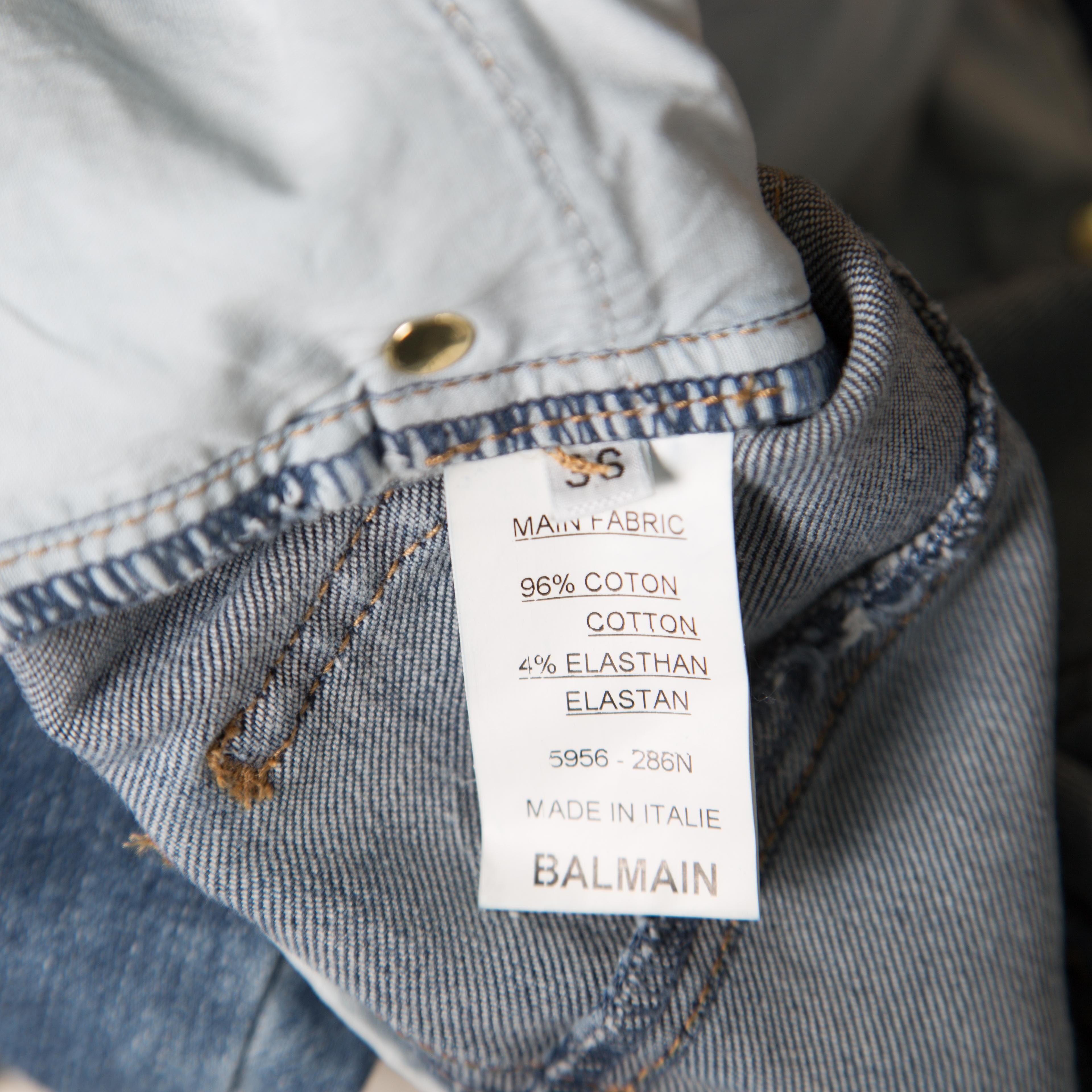 Gray Balmain Indigo Washed Denim Pin-tucked Panel Zip Detail Skinny Biker Jeans S