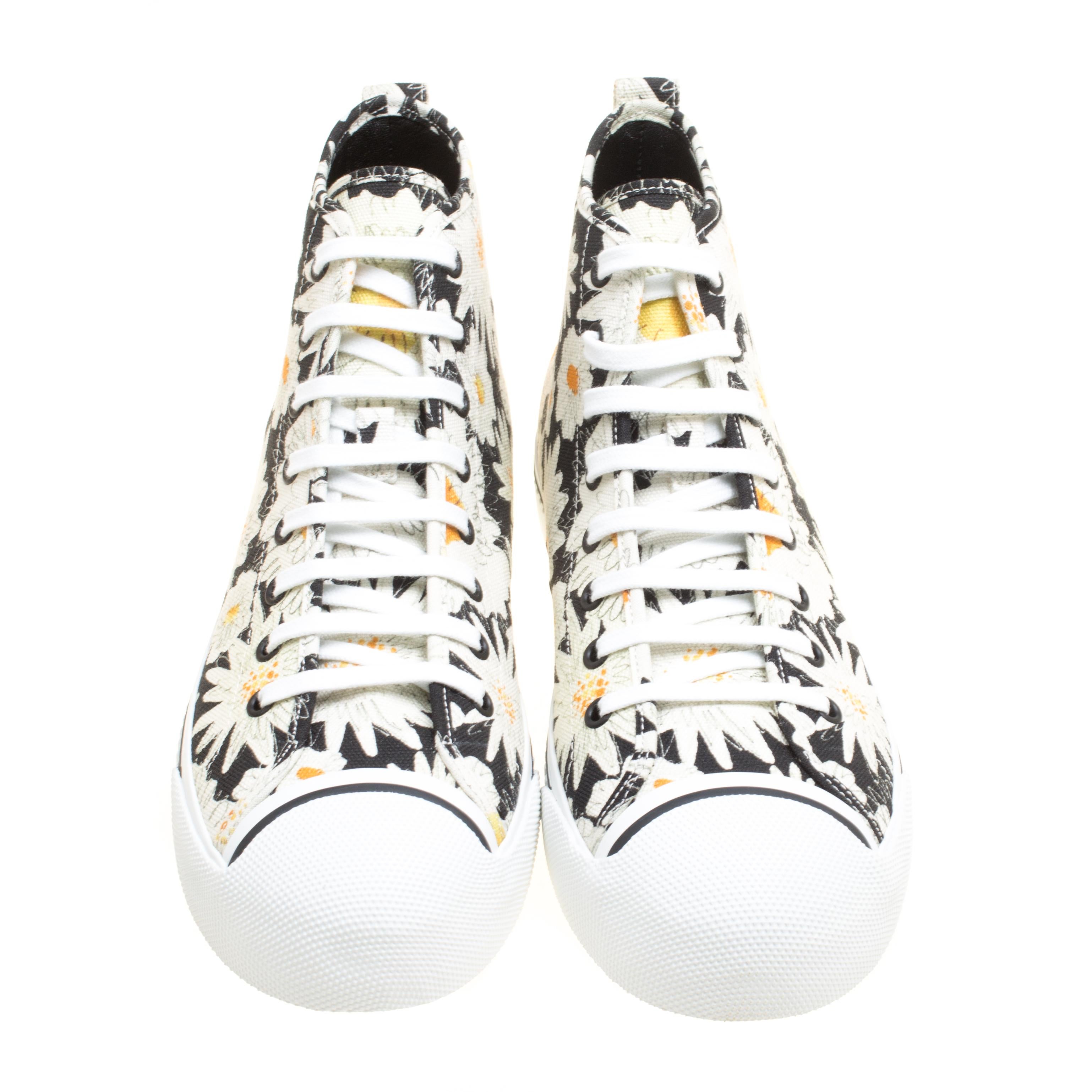 White Burberry Black Floral Print Canvas Kingly High Top Sneakers Size 44