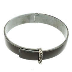 Veneta Intrecciato Brown Enamel Oxidized Silver Bracelet M