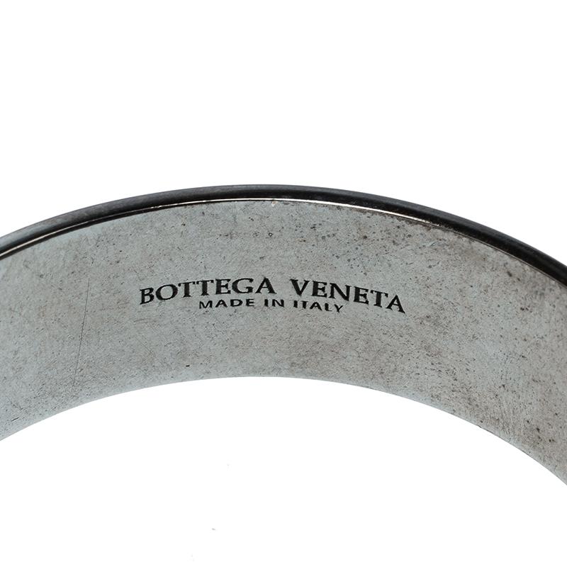  Veneta Intrecciato White Enamel Oxidized Silver Bracelet M 1