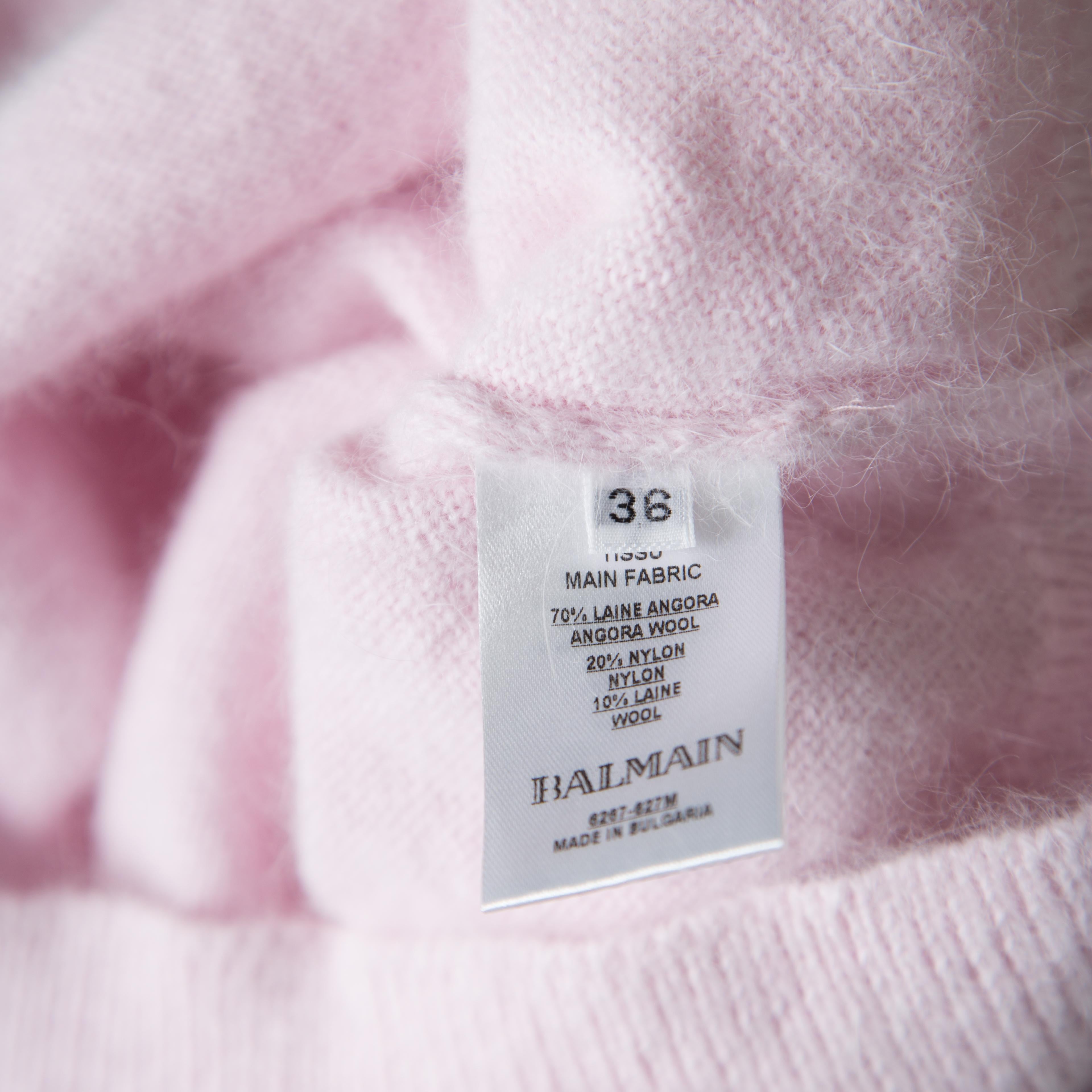Gray Balmain Pale Pink Wool Cropped High Neck Sweater S