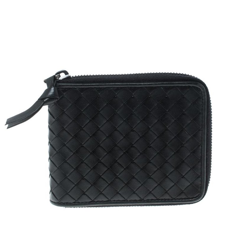 Bottega Veneta Black Intrecciato Leather Zip Around Wallet For Sale at ...