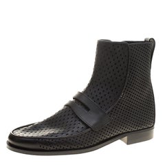 Bottega Veneta Black Perforated Leather Loafer Boots Size 40