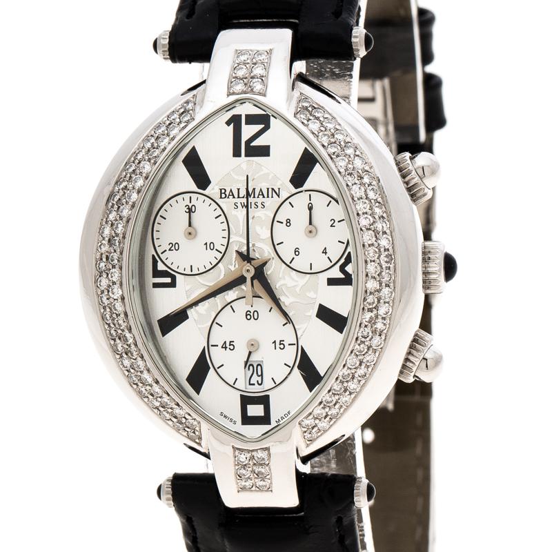 Contemporary Silver Stainless Steel And Diamond Excessive Chrono 5831 Women's Wristwatch 32 m