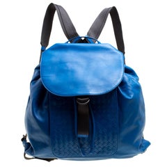 Bottega Veneta Blue Intrecciato Leather Drawstring Backpack