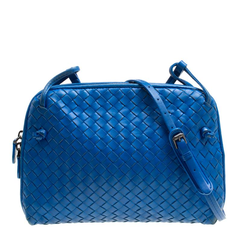 Bottega Veneta Blue Intrecciato Nappa Leather Crossbody Bag