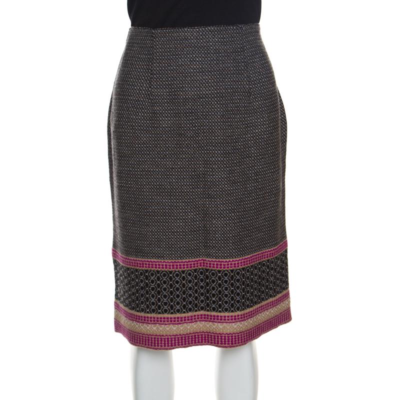 Black Veneta Multicolor Patterned Wool Knit Pencil Skirt S
